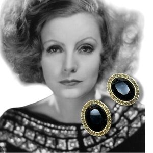 JUDY LEE VINTAGE 1950s Faux Gold Diamond & Black Facet Stone Post Earrings